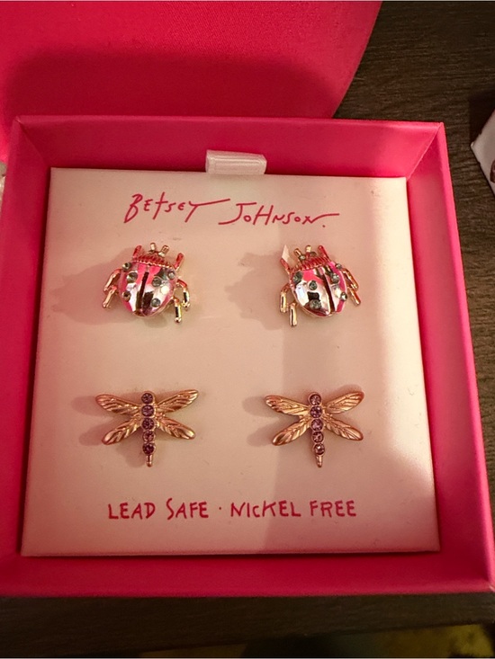 Betsey Johnson Jewelry - Betsey Johnson Pink Ladybug & Dragonfly Stud Earrings Set